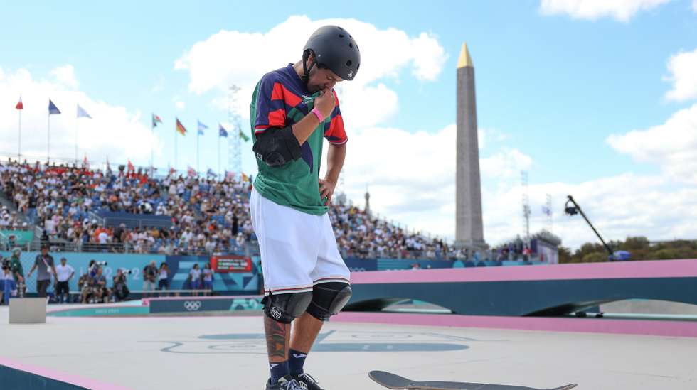 O skater Thomas Augusto, durante a sua eliminatória da prova de Park nos Jogos Olímpicos de Paris, em Paris, França, 07 de agosto de 2024. JOSÉ SENA GOULÃO/LUSA