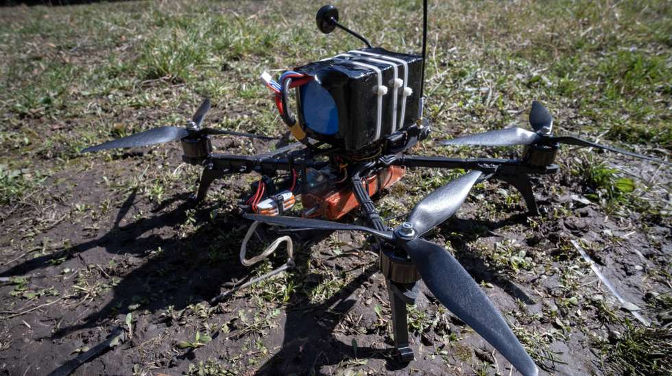 epa12844620 An FPV (First Person View) interceptor drone ready to take off and carry out an air defence mission at an undisclosed location near the frontline in the Druzhkivka area (Donetsk), Ukraine, 23 March 2026. The Ukrainian Army now employs FPV interceptor drones to bring down other slower and more expensive unmanned vehicles that Russia's forces use for reconnaissance missions or to attack inside the cities located at the frontline.  EPA/