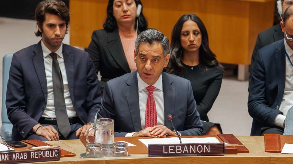 epa12812146 Permanent representative of Lebanon to the United Nations Ahmad Arafa speaks during a United Nations Security Council (UNSC) meeting called to address the ongoing conflict in the Middle East, at the UN headquarters in New York, New York, USA, 11 March 2026.  EPA/OLGA FEDOROVA