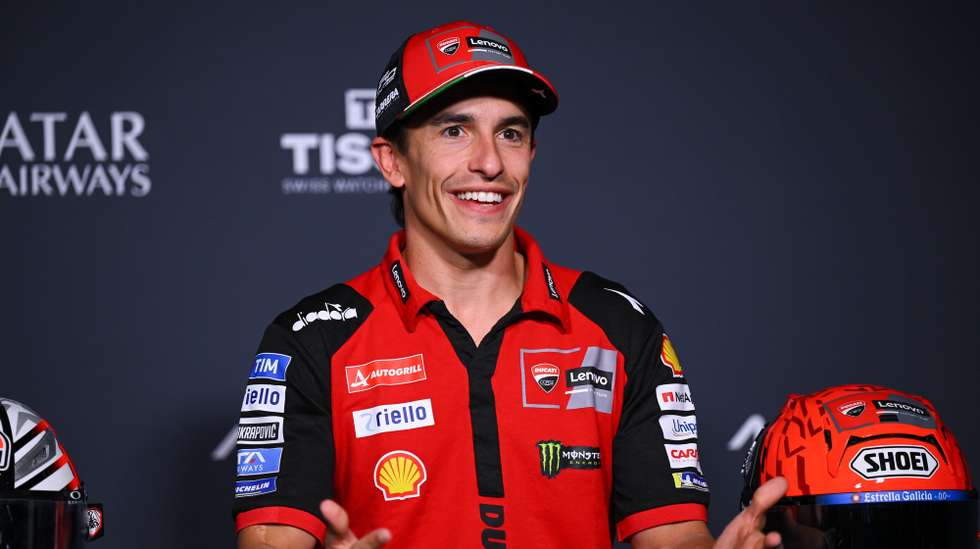 epa13016513 Ducati Lenovo rider Marc Marquez of Spain speaks during a press conference ahead of the Motorcycling Grand Prix of Hungary in Balatonfokajar, Hungary, 04 June 2026. The Hungarian MotoGP race will be held on 07 June.  EPA/Zsolt Czegledi HUNGARY OUT