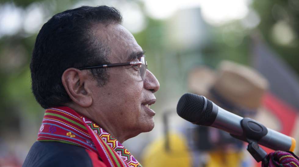 O atual Presidente de Timor-Leste e recandidato às eleições presidenciais pela Fretilin, Francisco Guterres Lú-Olo,  intervém numa ação de camapnha parta as eleições presidenciais, em Díli, Timor-Leste, 14 de março de 2022. A campanha eleitoral decorre até 16 de março, realizando-se as eleições no dia 19. ANTÓNIO SAMPAIO/LUSA