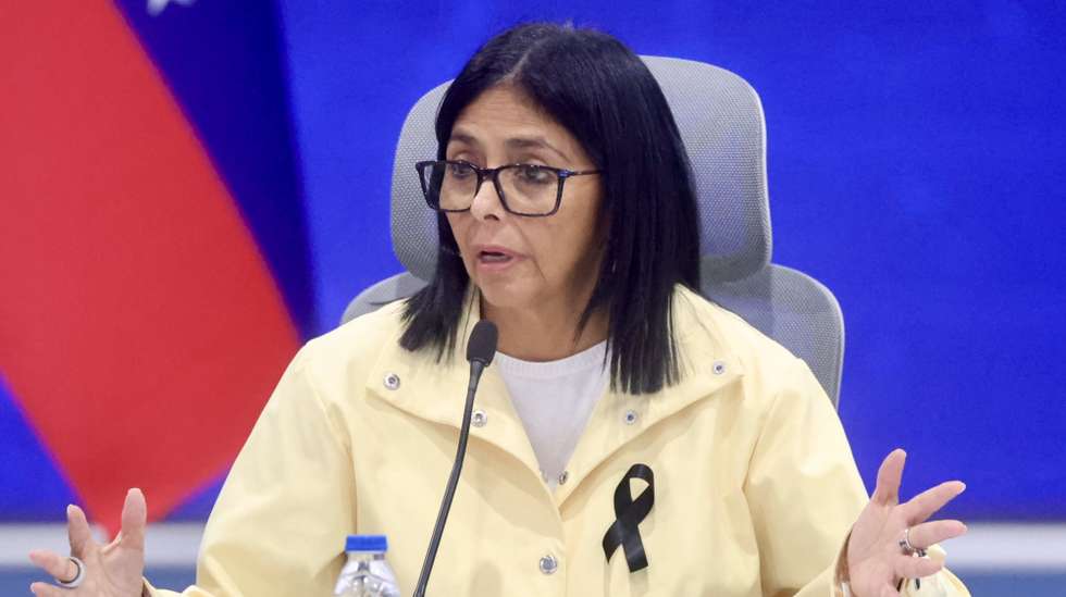 epa13082092 Acting President of Venezuela, Delcy Rodriguez, speaks during a press conference, where she thanked the 147 countries and 'international artists, including Bad Bunny among others, who sent aid' after the double earthquake, in Caracas, Venezuela, 02 July 2026. The death toll stands at at least 2,595, while the number of injured is 12,400, Rodriguez reported.  EPA/IVAN CARDENAS
