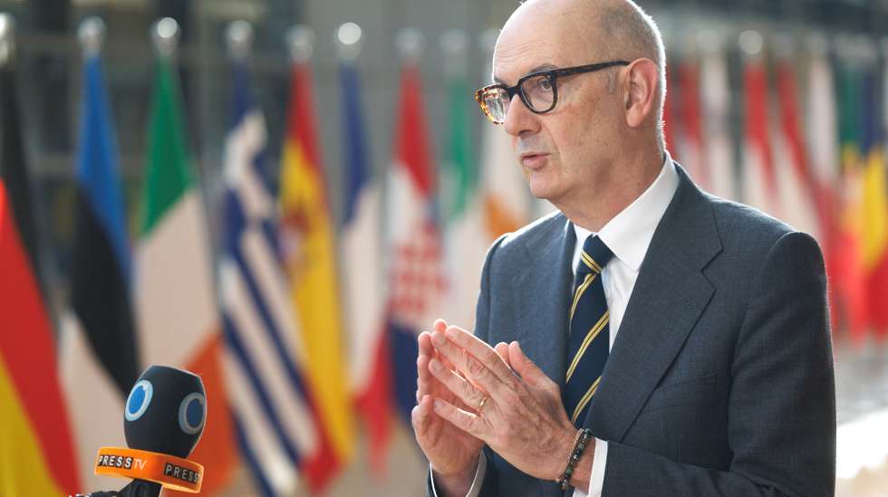 epa13102023 French Finance Minister Roland Lescure speaks to the media during a Eurogroup meeting in Brussels, Belgium, 10 July 2026. Finance ministers will meet to discuss EU market integration, legislative proposals, economic recovery, the financial impacts of the war in Ukraine, ECB convergence reports, and terms for the upcoming G20 summit.  EPA/OLIVIER MATTHYS