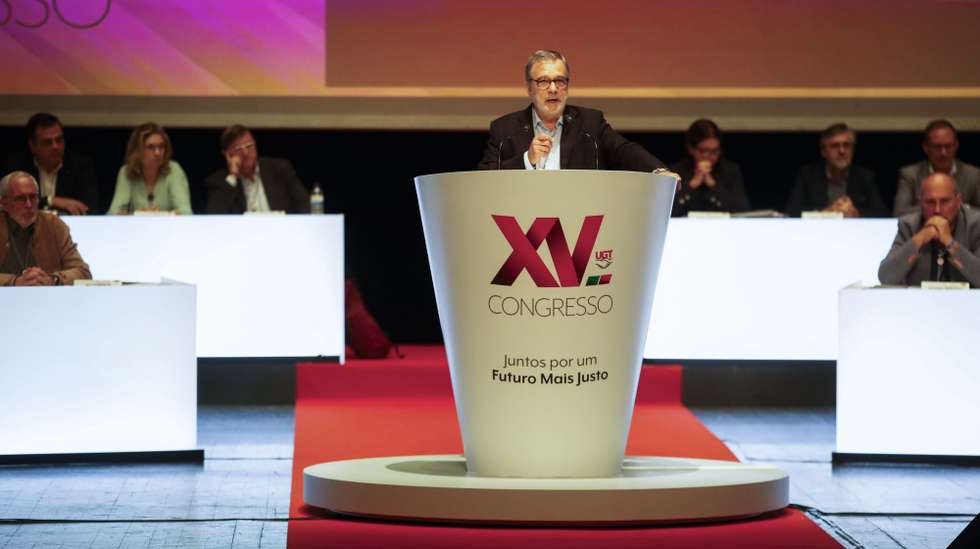 O Secretário - Geral da UGT, Mario Mourão, durante a abertura do XV congresso da União Geral dos Trabalhadores (UGT) sob o lema "Juntos por um Futuro mais Justo", Figueira da Foz, 10 de outubro de 2026. PAULO CUNHA/LUSA