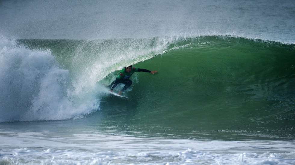 Portuguese surfer Guilherme Ribeiro in action during the Meo Rip Curl Pro Portugal surfing event as part of the World Surf League (WSL) World Tour at Supertubos beach in Peniche, Portugal, 16 October 2026. CARLOS BARROSO/LUSA
