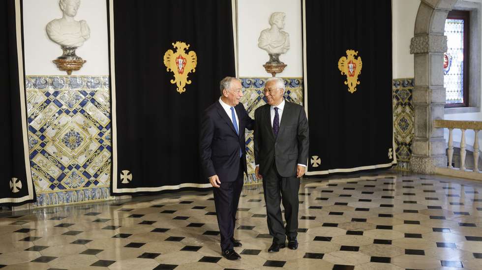 Portugal's President Marcelo Rebelo de Sousa (L) greets the President of the European Council Antonio Costa (R), upon his arrival for a lunch at Belem Palace, in Lisbon, Portugal, 02 January 2025. ANTONIO PEDRO SANTOS/LUSA