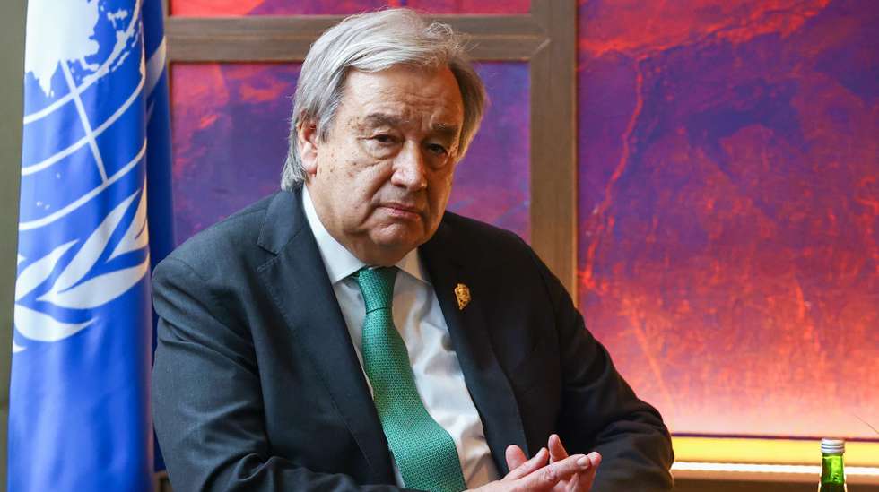 epa10306555 A handout photo made available by the press service of the Russian Foreign Affairs Ministry shows United Nations (UN) Secretary-General Antonio Guterres attending a meeting with Russian foreign minister on the sidelines of the G20 Leaders' Summit in Bali, Indonesia, 15 November 2022. The 17th Group of Twenty (G20) Heads of State and Government Summit runs from 15 to 16 November 2022.  EPA/RUSSIAN FOREIGN AFFAIRS MINISTRY / HANDOUT MANDATORY CREDIT HANDOUT EDITORIAL USE ONLY/NO SALES