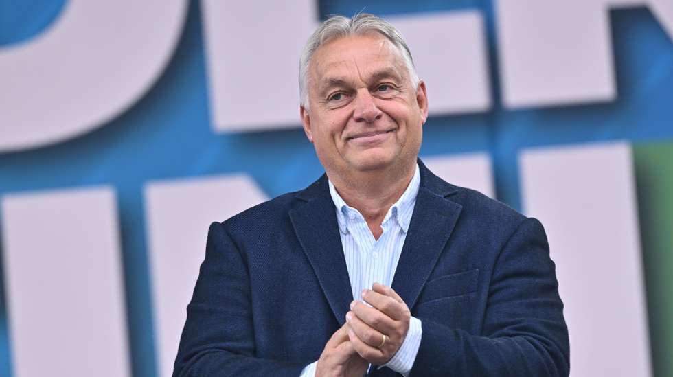 epa11645196 Hungarian Prime Minister Viktor Orban attends the traditional Lega (League) party rally in Pontida, near Bergamo, northern Italy, 06 October 2024. Italy's right-wing League party is holding its annual rally at Pontida on 05 and 06 October.  EPA/MICHELE MARAVIGLIA