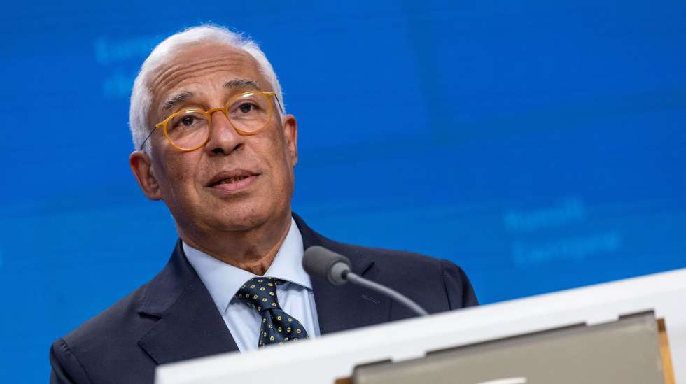 epa11945925 EU Council President Antonio Costa speaks to the media after a Special European Council meeting in Brussels, Belgium, 06 March 2025. The EU leaders are convening for a special summit to discuss ongoing support for Ukraine and enhance European defence.  EPA/CHRISTOPHE PETIT TESSON