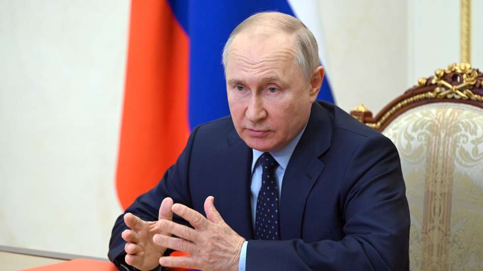 epa10795150 Russian President Vladimir Putin chairs a meeting with members of the Security Council via a video conference at the Kremlin in Moscow, Russia, 11 August 2023. Vladimir Putin at a meeting with permanent members of the Security Council of the Russian Federation discussed the problems of ensuring the security of the Russian Federation in the information space.  EPA/MIKHAEL KLIMENTYEV/SPUTNIK/KREMLIN POOL / POOL MANDATORY CREDIT