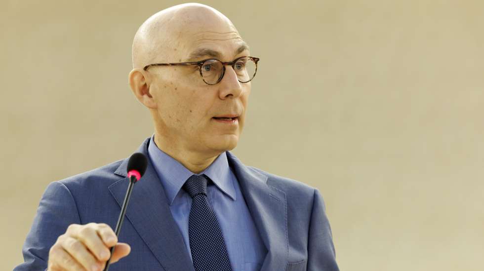 epa11182095 UN High Commissioner for Human Rights Volker Turk delivers his remarks, during the opening of the High-Level Segment of the 55th session of the Human Rights Council at the European headquarters of the United Nations in Geneva, Switzerland, 26 February 2024.  EPA/SALVATORE DI NOLFI