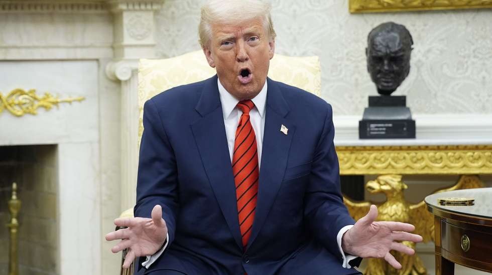 epa11961721 US President Donald Trump speaks during his meeting with NATO Secretary General Mark Rutte, in the Oval Office of the White House in Washington, DC, USA, 13 March 2025.  EPA/YURI GRIPAS / POOL