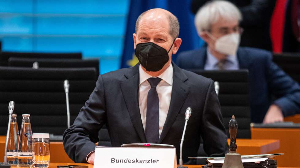 O chanceler alemão Olaf Scholz em Berlim, Alemanha, 2 de fevereiro de 2022