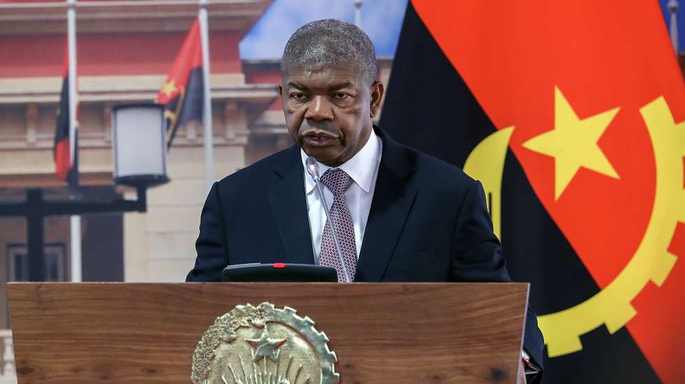 epa10500520 Angola's President Joao Lourenco attends a press conference with French president after a meeting at the Presidential Palace in Luanda, Angola, 03 March 2023. Macron is on a four-nation tour which includes Gabon, Angola, the Republic of Congo and the Democratic Republic of Congo.  EPA/AMPE ROGERIO