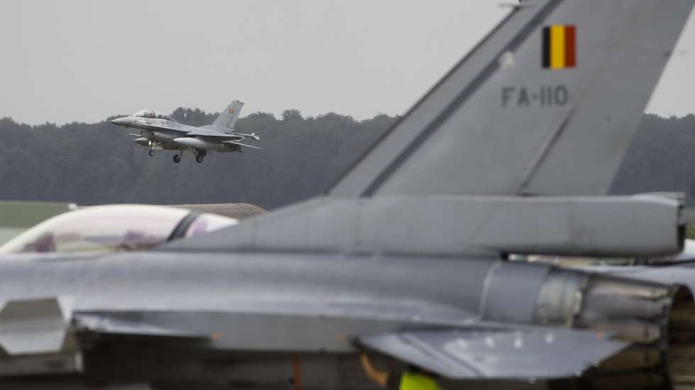 epa10101351 One of the Four F16 aircrafts of Belgium Defense landing in Florenne, Belgium, 01 August 2022. Belgian F-16s finish an eight-month deployment in support of NATO Air Policing and, subsequently, NATO enhanced Vigilance Activities in Estonia. The Belgian eVA detachment consists of 72 people. In order to operate four F-16s, the expertise of 45 technicians is needed on site. Since the beginning of the eVA mission, Belgian F-16s have flown more than 1,000 flying hours in less than four months.  EPA/OLIVIER HOSLET