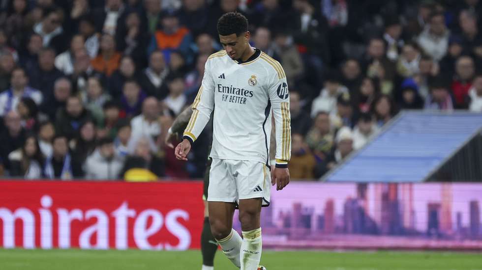 epa11143151 Real Madrid's Jude Bellingham reacts during a Spanish LaLiga EA Sports soccer match between Real Madrid and Girona in Madrid, Spain, 10 February 2024.  EPA/Kiko Huesca