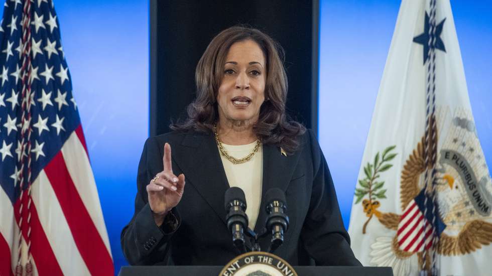 epaselect epa11419023 US Vice President Kamala Harris delivers remarks on conflict-related sexual violence in the Eisenhower Executive Office Building, on the White House campus in Washington, DC, USA, 17 June 2024. Vice President Harris offered her remarks prior to a screening of the documentary film, 'Screams Before Silence' on Hamas' sexual violence on 07 October 2023.  EPA/ROD LAMKEY / POOL