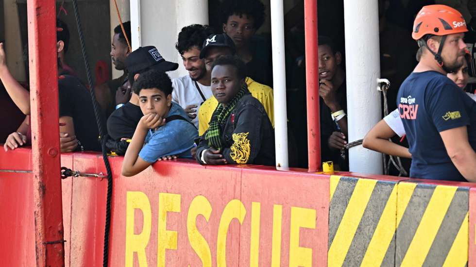 epa11472387 The NGO sea rescue ship Sea Eye 4, carrying 174 migrants, arrives at the port of Genoa, Italy, 11 July 2024. The Genoese port has been designated as the non-governmental organization (NGO) Sea-Eye ship's berth for the second time in a little over a month.  EPA/LUCA ZENNARO