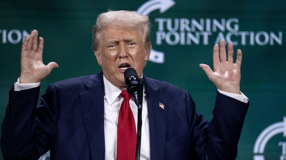 epa11498393 Former US President Donald Trump delivers remarks during Turning Point Action's 'Believers Summit' in West Palm Beach, Florida, USA, 26 July 2024. Turning Point Action is a conservative organization founded in 2019. Its mission is to embolden the conservative base through grassroots activism and provide voters with resources to elect conservative leaders.  EPA/CRISTOBAL HERRERA-ULASHKEVICH