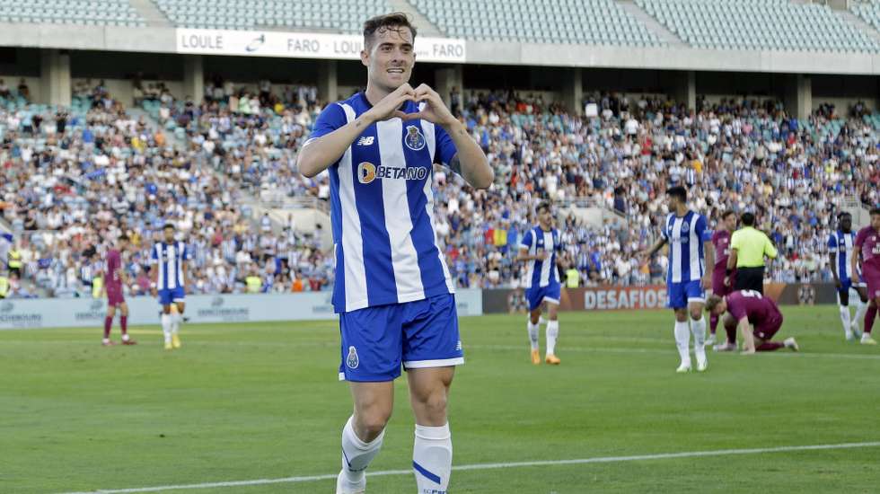 FC Porto`s Toni Martinez celebrates a goal against Cardiff during their friendly soccer match held at Algarve Sadium, Faro, Portugal, 22nd July 2023. RICARDO NASCIMENTO/LUSA