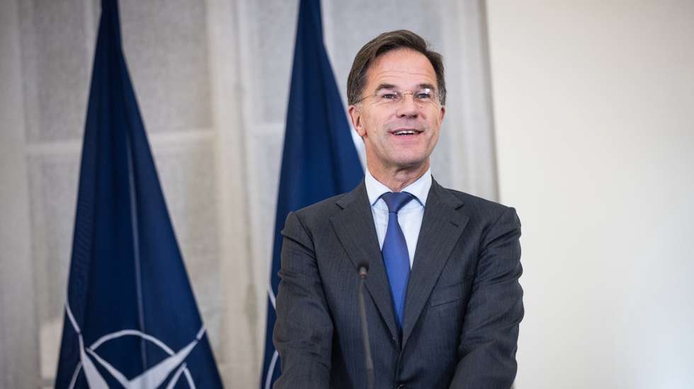epa11675461 A handout photo made available by the Estonian Government Communication Unit shows NATO Secretary General Mark Rutte reacting during a press conference after his meeting with Estonian Prime Minister Kristen Michal in Tallinn, Estonia, 22 October 2024. Michal and Rutte discussed cooperation on strengthening the defense capabilities of the alliance.   EPA/ARNO MIKKOR/GOVERNMENT COMMUNICATION UNIT HANDOUT EDITORIAL USE ONLY/NO SALESHANDOUT EDITORIAL USE ONLY/NO SALES