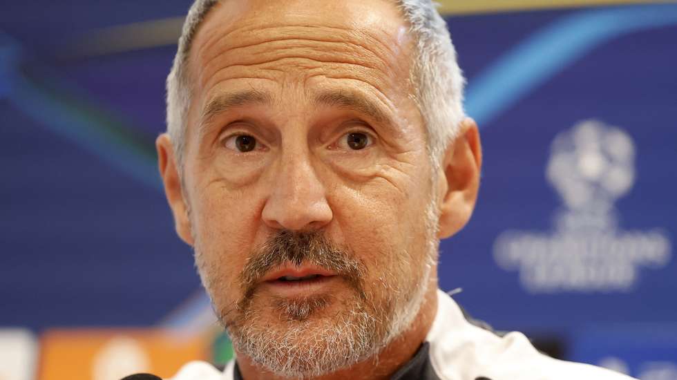 epa11611572 AS Monaco's head coach Adi Hutter attends a press conference at the AS Monaco Campus training center in Monaco, 18 September 2024. AS Monaco will face FC Barcelona on 19 September in their first UEFA Champions League match of the 2024-25 season.  EPA/SEBASTIEN NOGIER