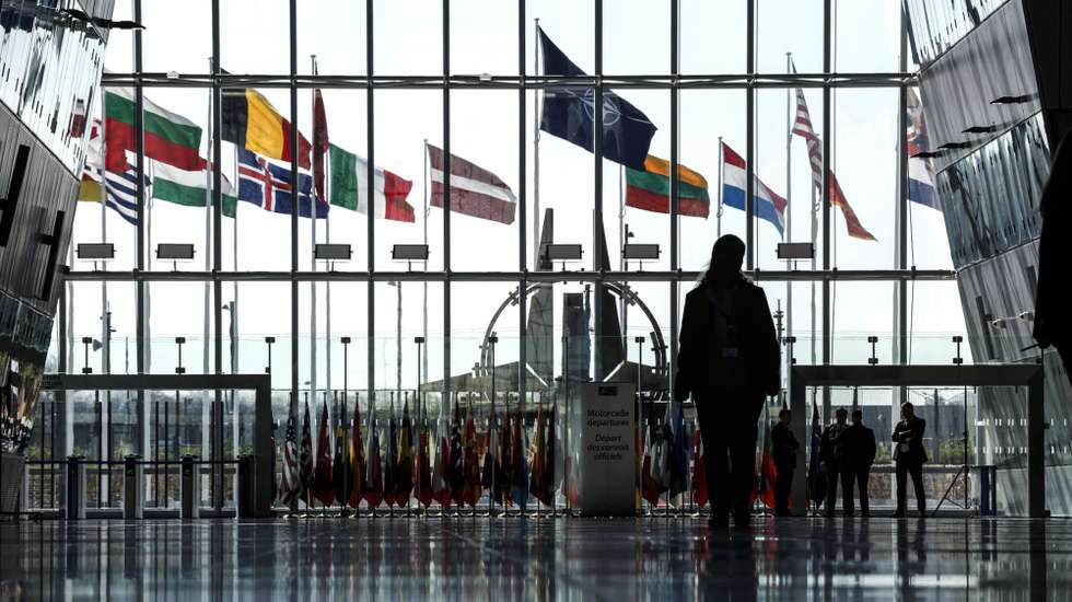epa12009999 The North Atlantic Treaty Organization (NATO) headquarters during the meeting of NATO Foreign Ministers in Brussels, Belgium, 04 April 2025.  EPA/GIUSEPPE LAMI