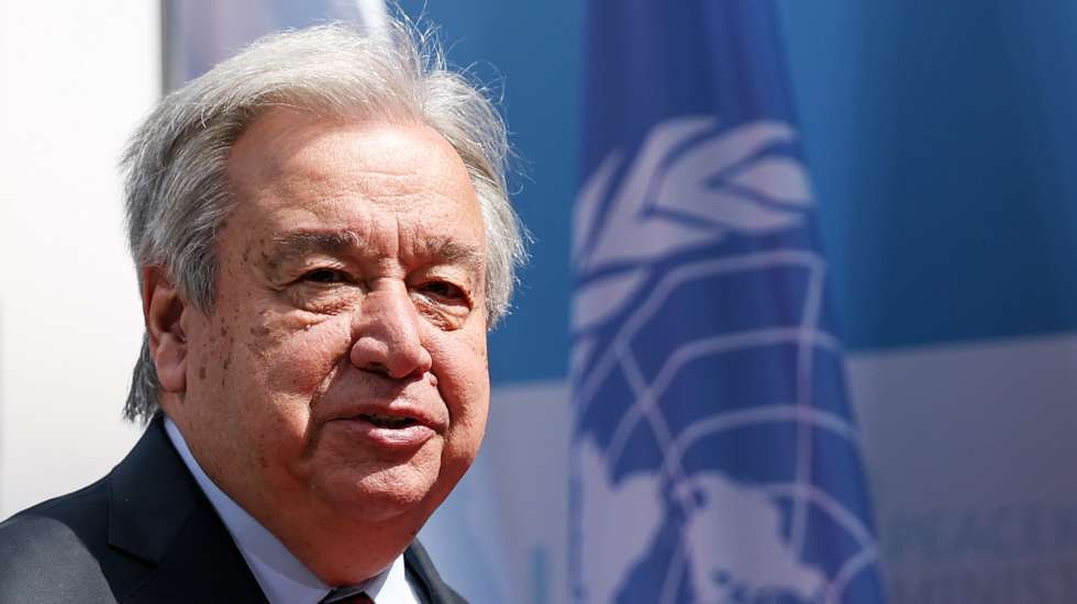 epa12095637 United Nations Secretary-General Antonio Guterres arrives for the UN Peacekeeping Ministerial forum in Berlin, Germany, 13 May 2025. The UN Peacekeeping Ministerial runs from 13 to 14 May 2025, and serves as a high-level political forum to discuss the future of peacekeeping and for Member States to express and demonstrate their political support.  EPA/FILIP SINGER