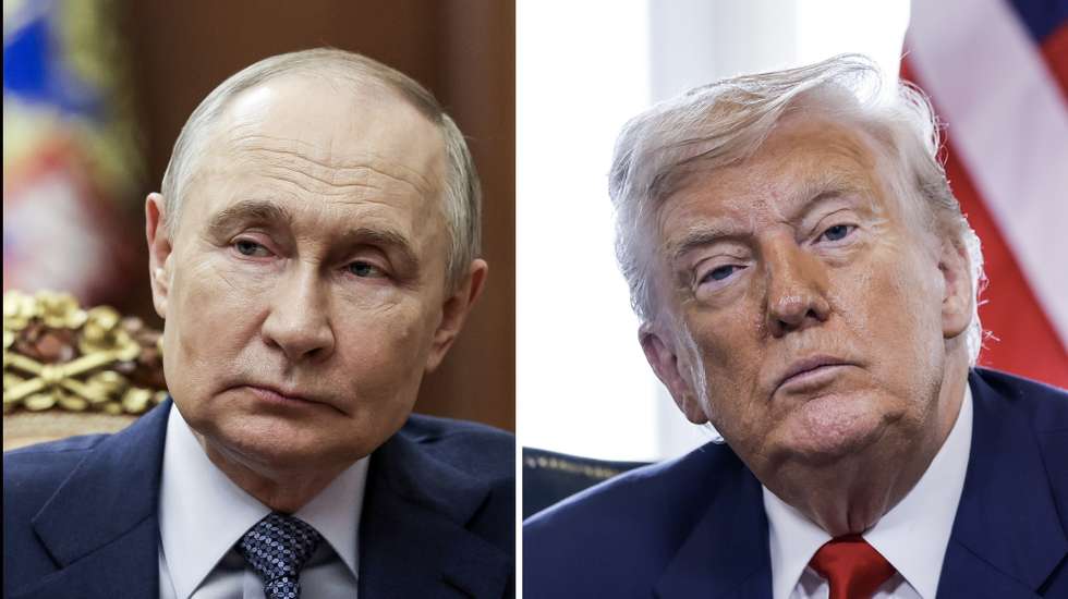 Combo de fotografias dos presidentes da Rússia, Vladimir Putin e dos Estado Unidos da América, Donald Trump. Os dois presidentes vão reunir-se na sexta-feira, 15 de agosto numa cimeira entre os dois países na base Elmendorf-Richardson, a maior instalação militar do Alasca para discutir uma solução de paz para a guerra na Ucrânia. EPA/LUSA