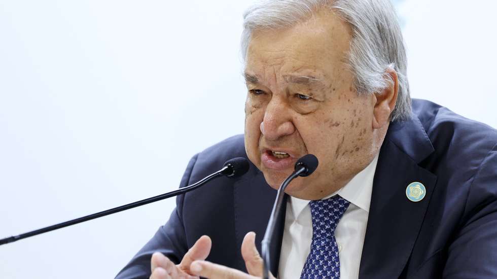 epa12313664 United Nations Secretary-General Antonio Guterres speaks during a press conference on the sidelines of the Tokyo International Conference on African Development (TICAD IX) in Yokohama, near Tokyo, Japan, 21 August 2025. Some 50 African states and international organisations participated in the three-day TICAD IX.  EPA/FRANCK ROBICHON