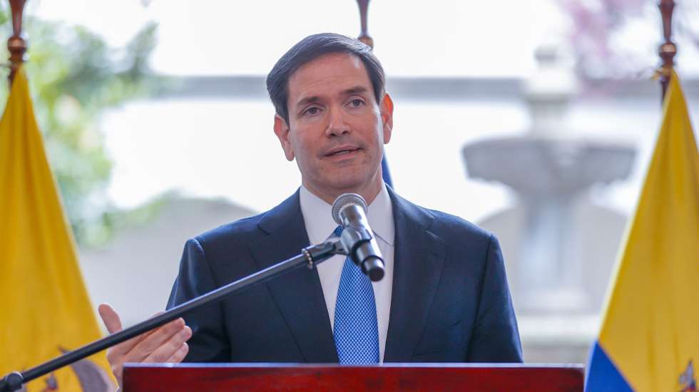 epa12352428 US Secretary of State Marco Rubio speaks at a press conference at the Carondelet Palace in Quito, Ecuador, 04 September 2025. Rubio announced that his country has designated the Ecuadorian criminal gangs Los Lobos and Los Choneros as terrorist groups, in line with Washington's offensive against organized crime in Latin America.  EPA/Jose Jacome