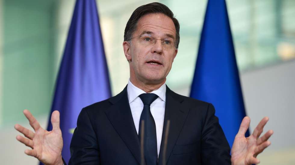 epa12584695 North Atlantic Treaty Organization (NATO) Secretary-General Mark Rutte gestures during a joint press conference with the German chancellor at the Chancellery in Berlin, Germany, 11 December 2025. The German chancellor and NATO secretary-general met for talks.  EPA/CLEMENS BILAN