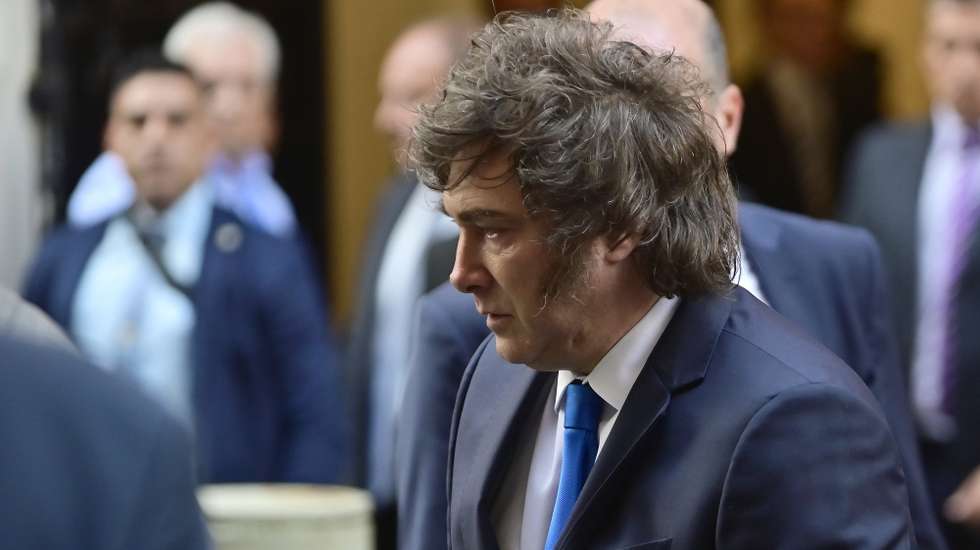 epa12689440 Argentine President Javier Milei leaves the Holocaust Museum after an event commemorating International Holocaust Remembrance Day in Buenos Aires, Argentina, 28 January 2026. During the event, Milei warned of the rise in antisemitism worldwide and urged people to combat it through remembrance.  EPA/MATIAS MARTIN CAMPAYA