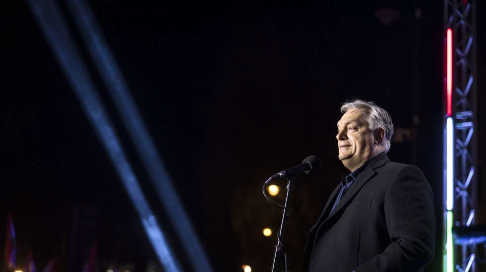 epa12844938 A handout photo made available by Hungarian PM's General Department of Communication shows Hungarian Prime Minister and Fidesz party leader Viktor Orban addressing supporters during a campaign rally in Kecskemet, central Hungary, 23 March 2026. In his campaign speech, Orban framed the upcoming 12 April election as a 'crossroads' for Hungary.  EPA/AKOS KAISER/ HUNGARIAN PM’S COMMUNICATION DEPARTMENT HANDOUT HUNGARY OUTHANDOUT EDITORIAL USE ONLY/NO SALES