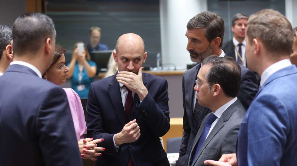 epa12192258 French Foreign Minister Jean-Noel Barrot (C), Slovenia's Foreign Minister Tanja Fajon (L), Slovakia's Foreign Minister Juraj Blanar, and Spain's Foreign Minister Jose Manuel Albares Bueno (R) during the European Foreign Affairs Council in Brussels, Belgium, 23 June 2025. EU Foreign Affairs Ministers will discuss Russian aggression against Ukraine following an informal exchange with Ukrainian Foreign Minister Andrii Sybiha, as well as recent developments in the Middle East after Israeli and US strikes on Iran and Iranâ€™s response.  EPA/OLIVIER HOSLET