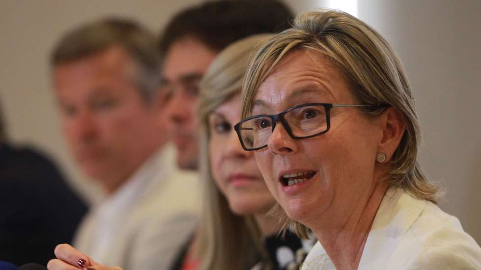 epa07053117 European Union's Ambassador to Colombia Patricia Llombart takes part during a press conference in Cali, Colombia, 27 September 2018. Eleven European Union ambassadors visited Cali to promote business oportunities and investment in the Cauca Valley.  EPA/ERNESTO GUZMAN JR.