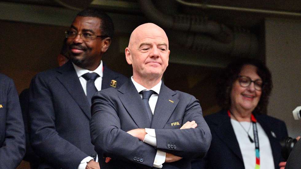 epa13086588 FIFA President Gianni Infantino during the FIFA World Cup 2026 Round of 16 match Canada against Morocco, in Houston, USA, 04 July 2026.  EPA/SAM WASSON