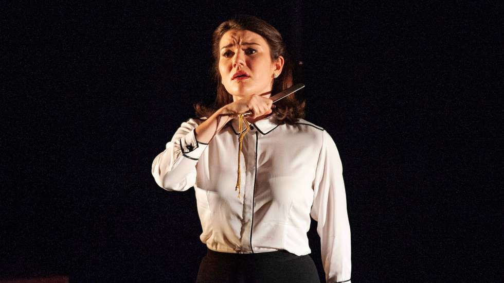 epa06930368 Ukrainian soprano Olga Kulchynska, in the role of Pamina, performs during a rehearsal of Wolfgang Amadeus Mozart's opera 'The Magit Flute' (Die Zauberfloete) in Perada, Spain, 06 August 2018. The opera production will be staged as part of the Peralada Festival later the same day.  EPA/Robin Townsend