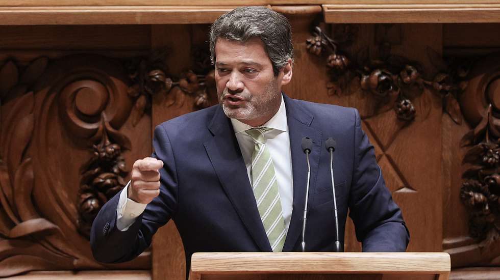 The leader of Chega, Andre ventura, speaks during the plenary session to discuss and vote on the motion of no confidence tabled by Chega against the Government, at the Assembly of the Republic in Lisbon, Portugal, 8th September 2026. TIAGO PETINGA/LUSA