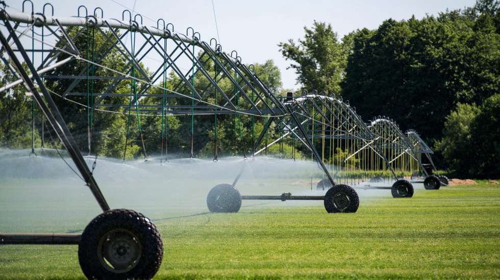 epa05350609 Sprinklers water a sports turf field of turf manufacture Richter Lawn near Zavod, Slovakia, on 07 June 2016. Austrian family business run by the fifth generation, Richter Lawn grows natural turf in Austria and Slovakia. Their special stadium turf lawn, grown on silica sand natural soil, was sodded for the UEFA Champions League Final 2015 in Berlin, Germany, the EURO 2012 in Kiev, Lviv and Donetsk, Ukraine and the EURO 2016 in Nice, Lille and Marseille, France.  EPA/CHRISTIAN BRUNA