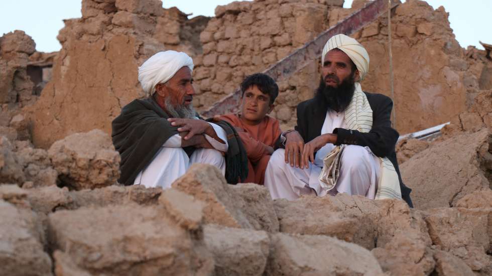 epa10906244 People affected by an earthquake wait for relief in Herat, Afghanistan, 07 October 2023. At least 15 people have lost their lives, and scores sustained injuries following a series of seven earthquakes ranging from 4.7 to 6.3 magnitudes that struck the western Afghan province of Herat on 07 October 2023, Mula Janan Sayeq, disaster management spokesperson said. Afghanistan is situated in the Hindu Kush mountain range, a region with significant seismic activities and a common origin point for earthquakes in the surrounding areas, making it one of the countries most susceptible to natural disasters.  EPA/STRINGER