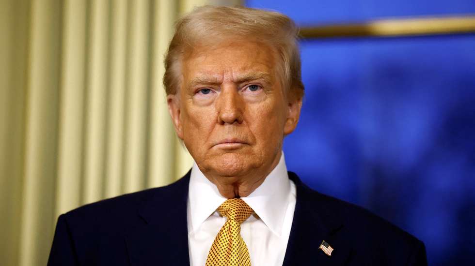 epa11762858 US President-elect Donald Trump attends a meeting with French President Emmanuel Macron (not pictured) at the Elysee Palace, as part of ceremonies marking the reopening of the Notre Dame de Paris cathedral, in Paris, France, 07 December 2024. The Notre Dame de Paris Cathedral reopens on 07 December after nearly six years of renovation work following its destruction by a fire on 15 April 2019.  EPA/SARAH MEYSSONNIER / POOL  MAXPPP OUT