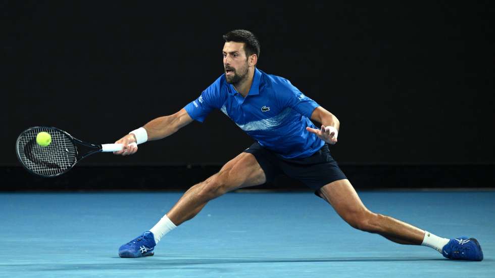 epa11821857 Novak Djokovic of Serbia in action during his round 1 match against Nishesh Basavareddy of USA at the 2025 Australian Open in Melbourne, Australia, 13 January 2025.  EPA/JOEL CARRETT AUSTRALIA AND NEW ZEALAND OUT