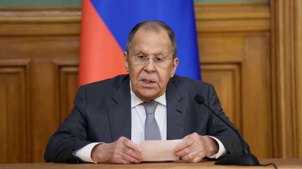 epa12329414 Russian Foreign Minister Sergei Lavrov speaks during a press conference with Turkmenistan Foreign Minister Rashid Meredov following their talks in Moscow, Russia, 28 August 2025.  EPA/RAMIL SITDIKOV / REUTERS POOL