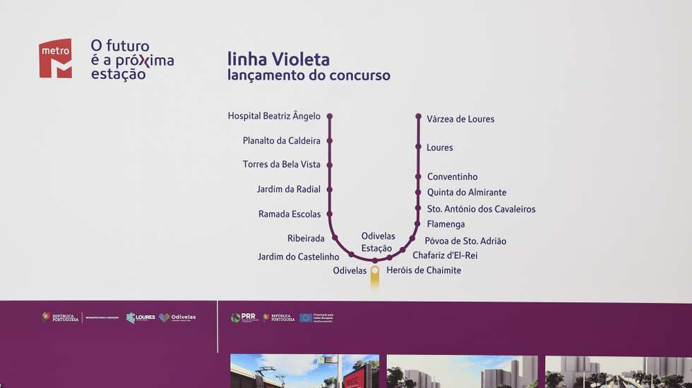 Cerimónia de lançamento do novo concurso para a construção da Linha Violeta do Metropolitano de Lisboa, em Loures, 15 de abril de 2025.  ANTÓNIO COTRIM/LUSA