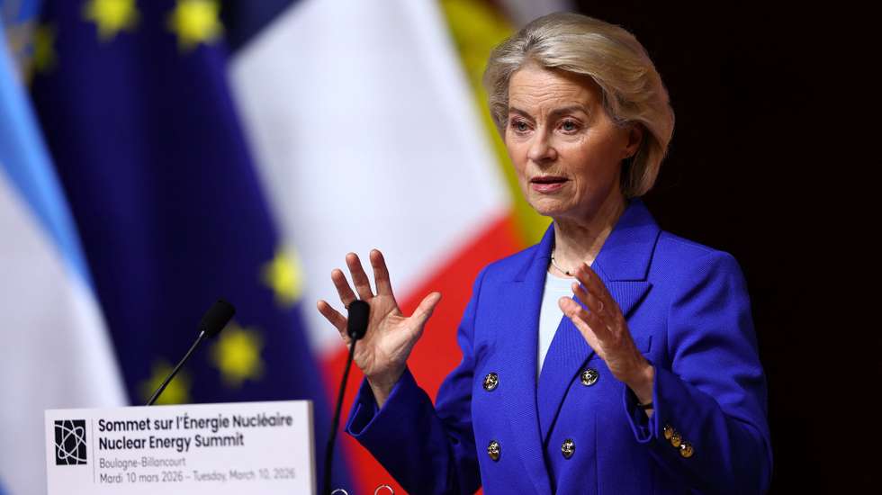 epa12808849 European Commission President Ursula von der Leyen delivers a speech during the opening plenary session at the IAEA Nuclear Energy Summit in Paris, France, 10 March 2026.  EPA/ABDUL SABOOR / POOL  MAXPPP OUT