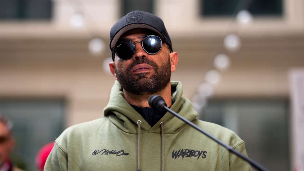 epa12632385 Enrique Tarrio, leader of the 'Proud Boys' delivers remarks during a press conference ahead of the J6 Ashli Babbitt 5 Year Memorial March in Washington, DC, USA, 06 January 2026. Babbitt was a J6 protester who was shot and killed by a US Capitol police officer as she tried to climb through a broken window to get into the Speaker's Lobby during the riot on the US Capitol Building on 06 January 2021.  EPA/AARON SCHWARTZ
