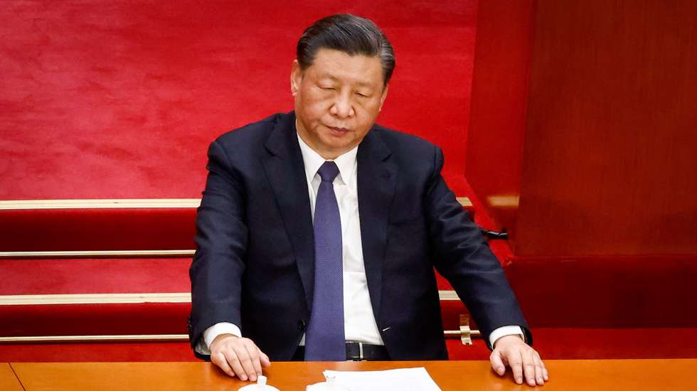 epa10514654 Chinese President Xi Jinping looks on during the closing session of the 14th CPPCC National Committee at the Great Hall of the People, in Beijing, China, 11 March 2023. China holds two major annual political meetings, the National People's Congress (NPC) and the Chinese People's Political Consultative Conference (CPPCC) which run alongside and together are known as 'Lianghui' or 'Two Sessions'.  EPA/MARK R. CRISTINO