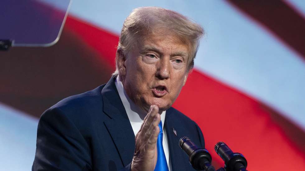 epa10863431 Former US President and the 2024 Republican presidential candidate Donald J. Trump delivers a campaign speech at the Pray Vote Stand Summit in Washington, DC, USA, 15 September 2023. Former President Trump holds a commanding lead in the Republican primary with Florida Governor Ron DeSantis in a distant second place.  EPA/SHAWN THEW