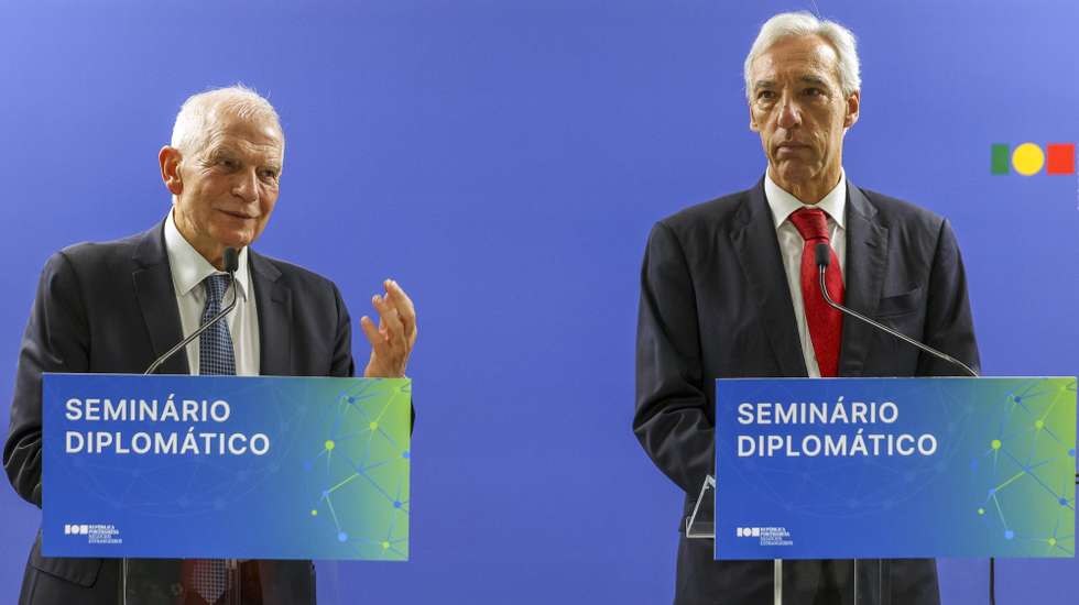 Portugal's Minister of Foreigner Affairs Joao Gomes Cravinho (R) and the High Representative of the European Union for Foreign Affairs and Security Policy Josep Borrell (L) attend a press conference at the end of the Diplomatic Seminar 2024 at the Museu do Oriente in Lisbon, Portugal, 03 January 2024. TIAGO PETINGA/LUSA